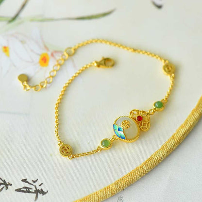 S925 Silver Inlaid Nephrite "Fuyun Lianlian" Jewelry Set - jewelry - weilin.com