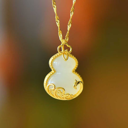 S925 Silver Inlaid Nephrite "Gourd & Phoenix" Pendant - jewelry - weilin.com