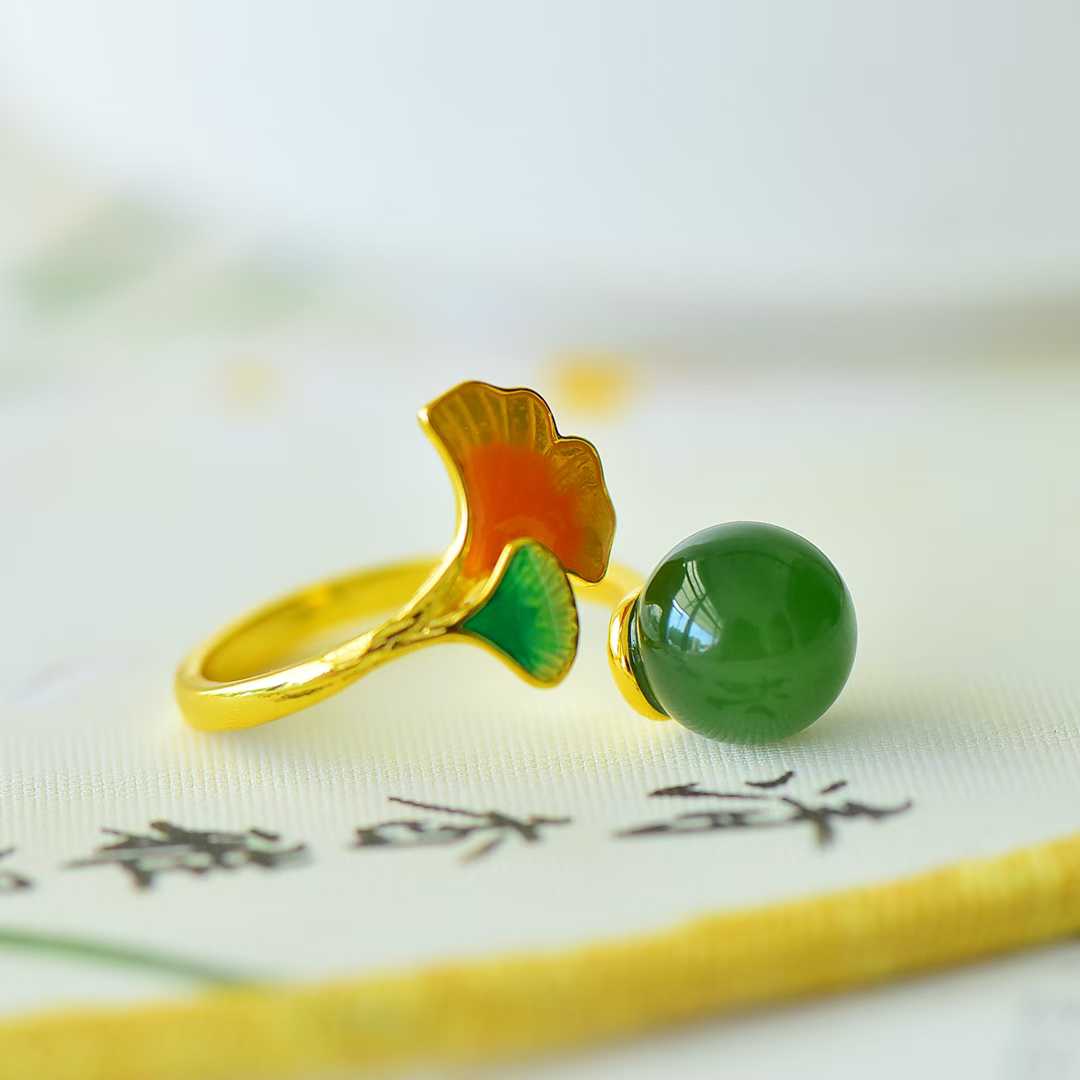 S925 Silver Inlaid Nephrite Green Jade "Apricot Blossoms for You" Jewelry Set - jewelry - weilin.com