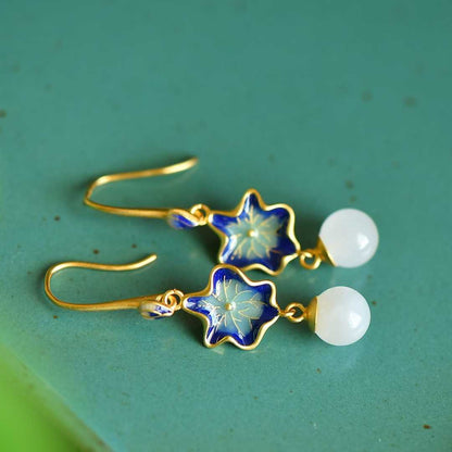 S925 Silver Inlaid Nephrite "Guose (National Beauty) & Family Reunion" Earrings - jewelry - weilin.com