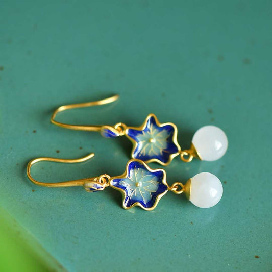 S925 Silver Inlaid Nephrite "Guose (National Beauty) & Family Reunion" Earrings - jewelry - weilin.com