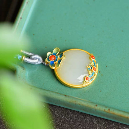 S925 Silver Inlaid Nephrite "Morning Flowers Collected at Dusk" Sweater Chain - jewelry - weilin.com