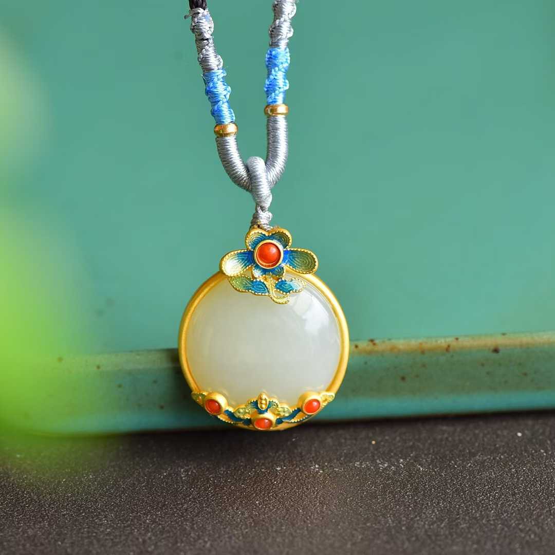 S925 Silver Inlaid Nephrite "Morning Flowers Collected at Dusk" Sweater Chain - jewelry - weilin.com