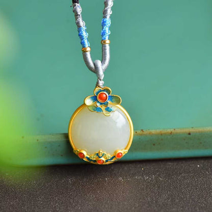 S925 Silver Inlaid Nephrite "Morning Flowers Collected at Dusk" Sweater Chain - jewelry - weilin.com