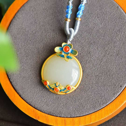 S925 Silver Inlaid Nephrite "Morning Flowers Collected at Dusk" Sweater Chain - jewelry - weilin.com