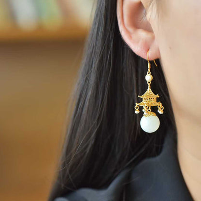 S925 Silver Inlaid Nephrite "Palace of Jade" Palace Lantern Earrings - jewelry - weilin.com