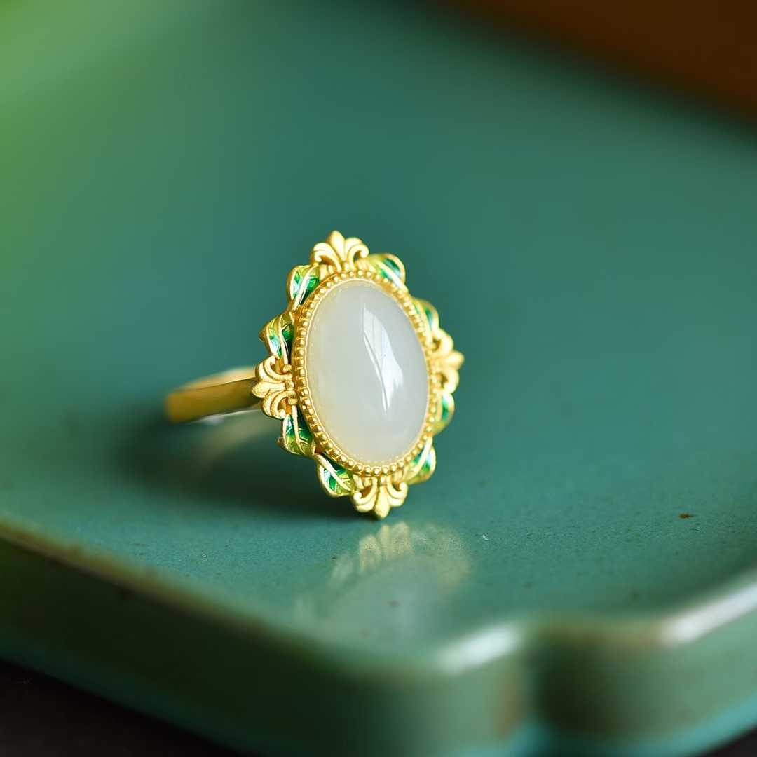 S925 Silver Inlaid Nephrite "Spring Kite" Ring - Fortune Turns Naturally - jewelry - weilin.com