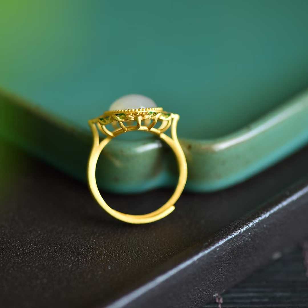 S925 Silver Inlaid Nephrite "Spring Kite" Ring - Fortune Turns Naturally - jewelry - weilin.com
