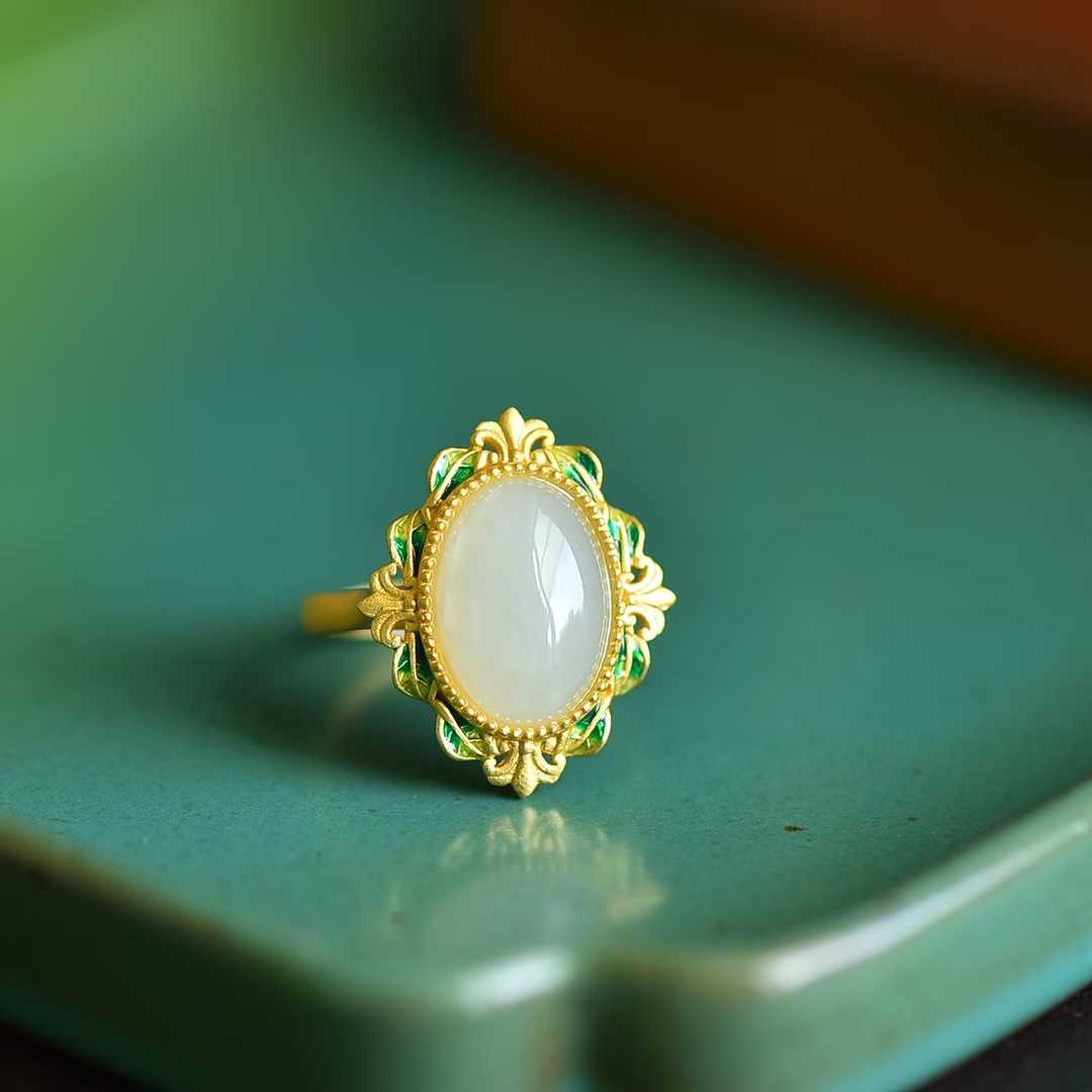 S925 Silver Inlaid Nephrite "Spring Kite" Ring - Fortune Turns Naturally - jewelry - weilin.com