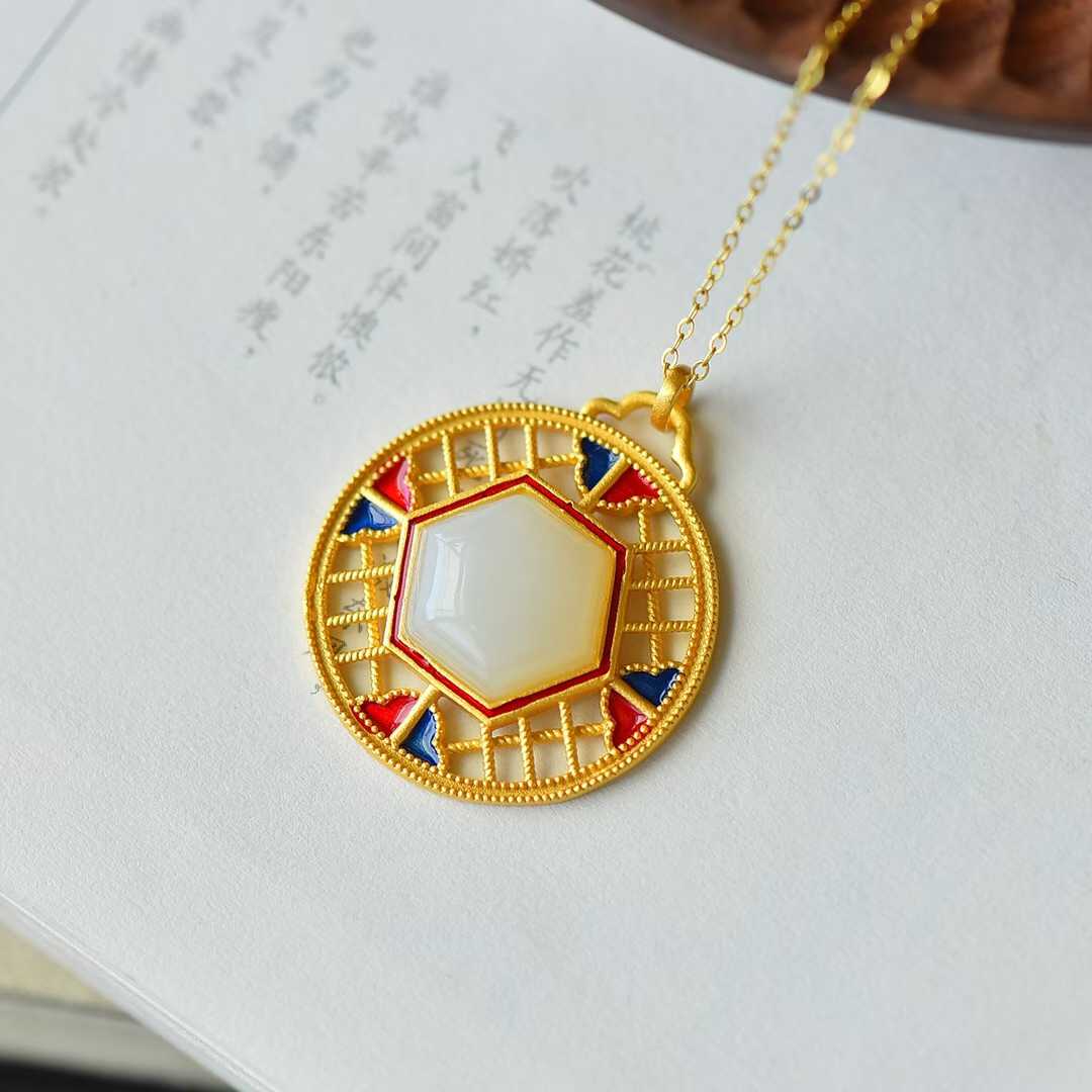 S925 Silver Inlaid Nephrite "Window with a Bright View" Pendant - jewelry - weilin.com