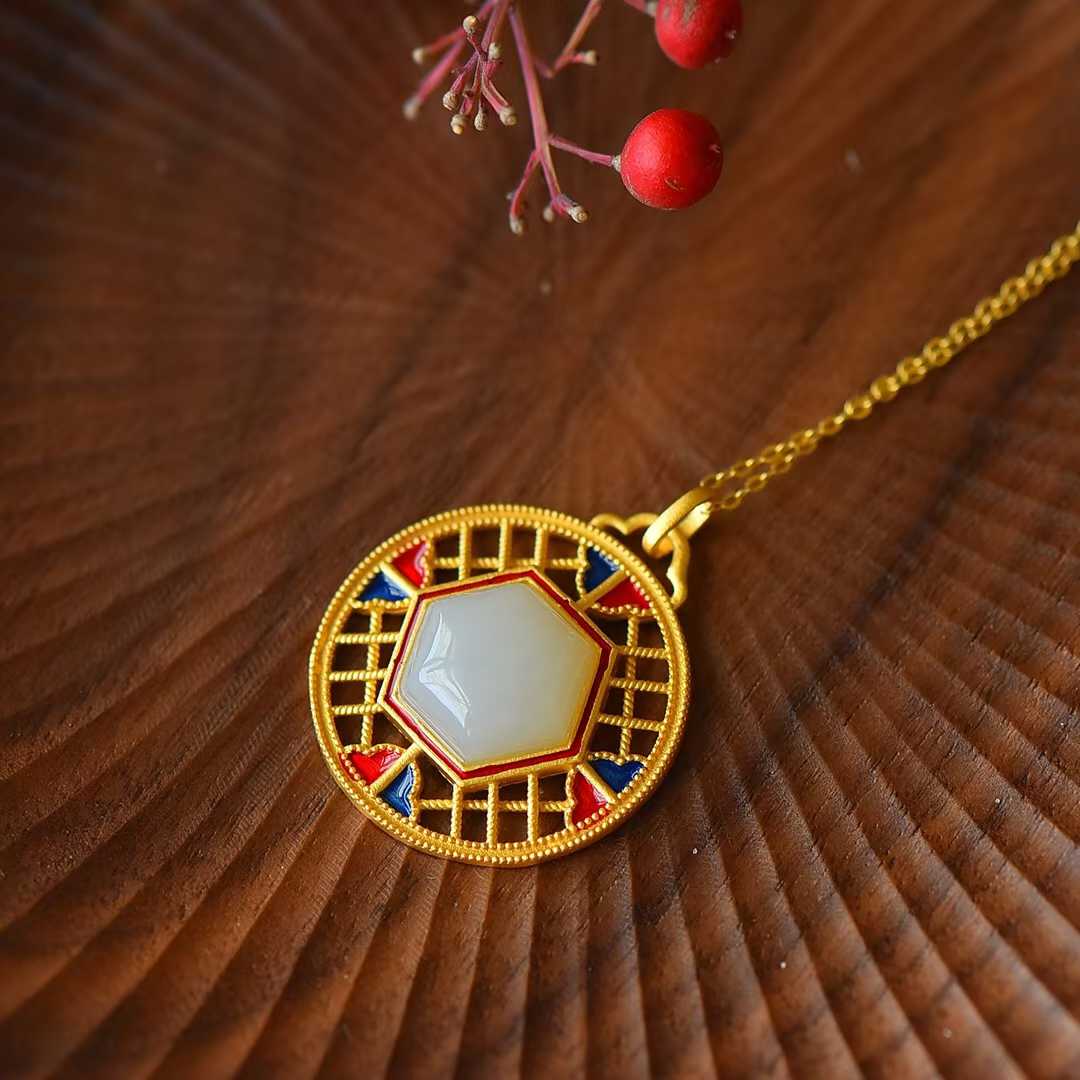 S925 Silver Inlaid Nephrite "Window with a Bright View" Pendant - jewelry - weilin.com