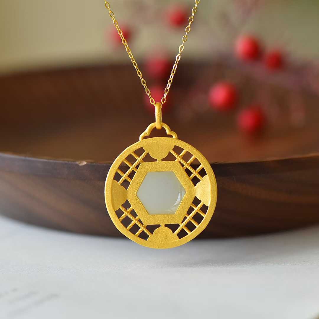 S925 Silver Inlaid Nephrite "Window with a Bright View" Pendant - jewelry - weilin.com