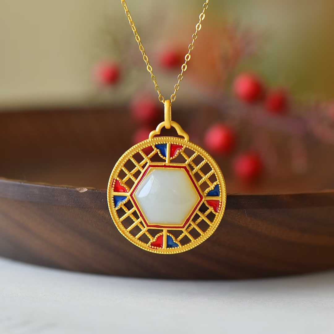 S925 Silver Inlaid Nephrite "Window with a Bright View" Pendant - jewelry - weilin.com
