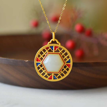 S925 Silver Inlaid Nephrite "Window with a Bright View" Pendant - jewelry - weilin.com