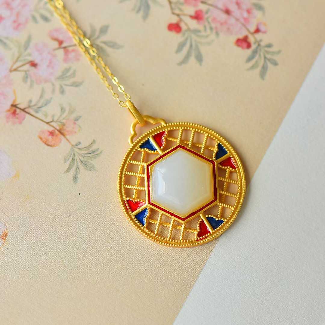 S925 Silver Inlaid Nephrite "Window with a Bright View" Pendant - jewelry - weilin.com