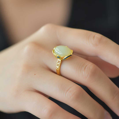 S925 Silver Inlaid Nephrite "Zhao Cai Jin Bao An Kang" Ring - jewelry - weilin.com