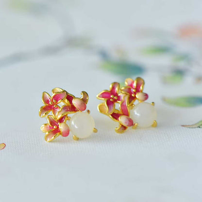 S925 Sterling Silver Hetian Jade Round Lily Flower Jewelry Set - Jewelry Weilin