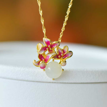 S925 Sterling Silver Hetian Jade Round Lily Flower Jewelry Set - Jewelry Weilin