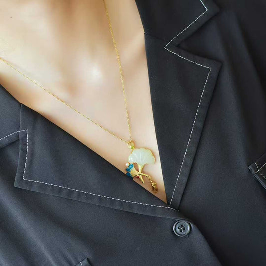 S925 Sterling Silver Hetian Jade Three Lives Fortune Apricot Pendant - Jewelry Weilin