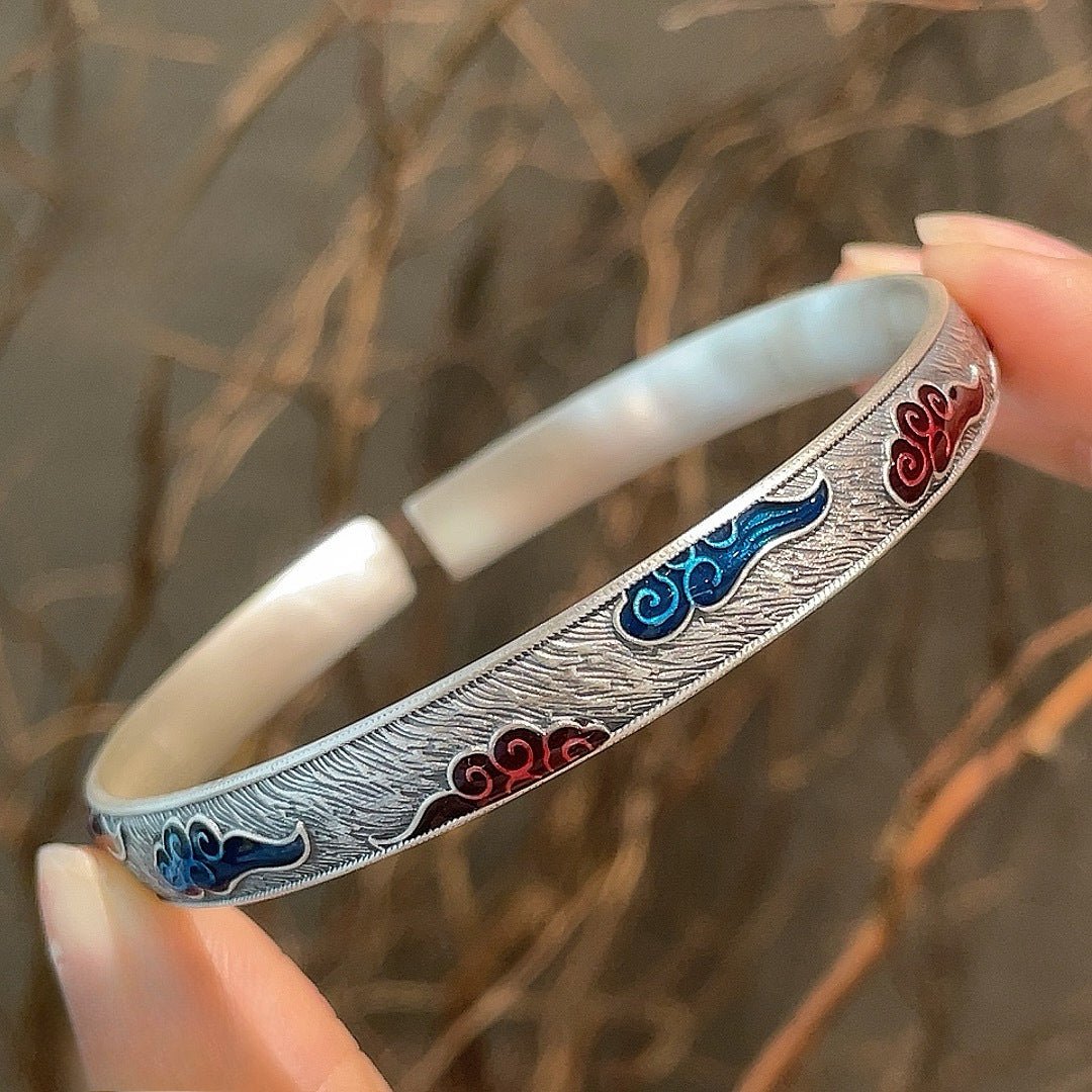Sandy old enamel auspicious cloud sterling silver bracelet - jewelry - weilin.com