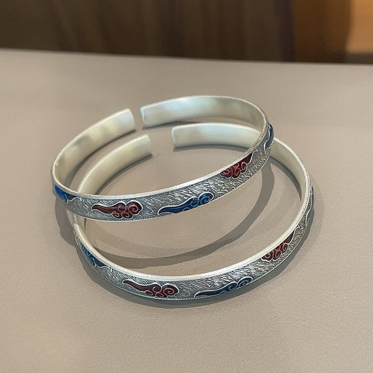 Sandy old enamel auspicious cloud sterling silver bracelet - jewelry - weilin.com