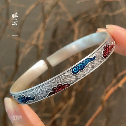 Sandy old enamel auspicious cloud sterling silver bracelet - jewelry - weilin.com
