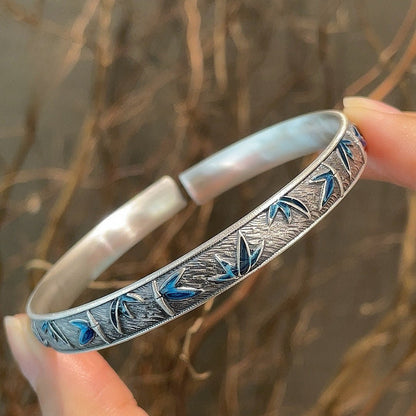 Sandy old enamel bamboo leaf sterling silver bracelet - jewelry - weilin.com