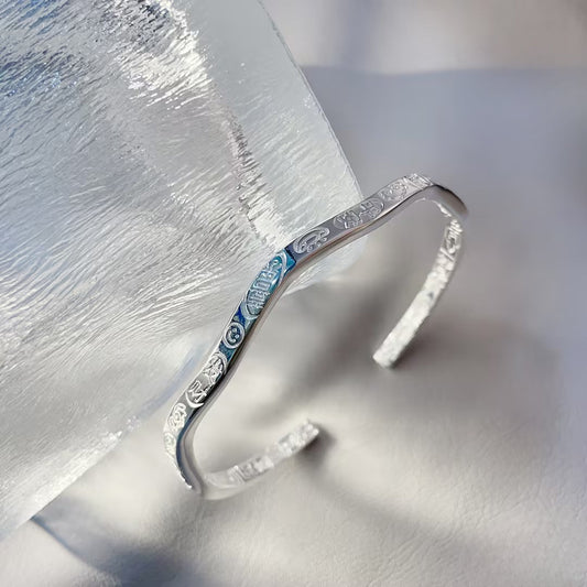 Shiny Wave Sterling Silver Bracelet - jewelry - weilin.com