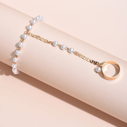 Simian pearl chain finger bracelet - jewelry - weilin.com