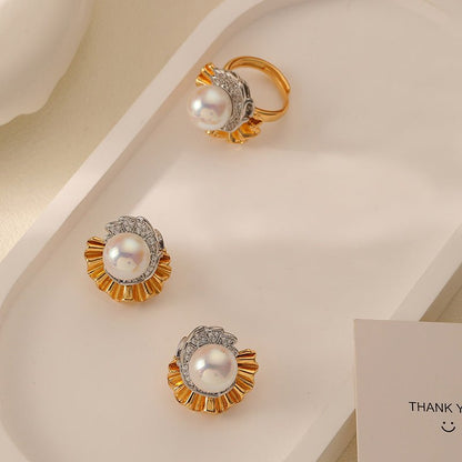 Simple and elegant freshwater pearl zircon earrings - jewelry - weilin.com