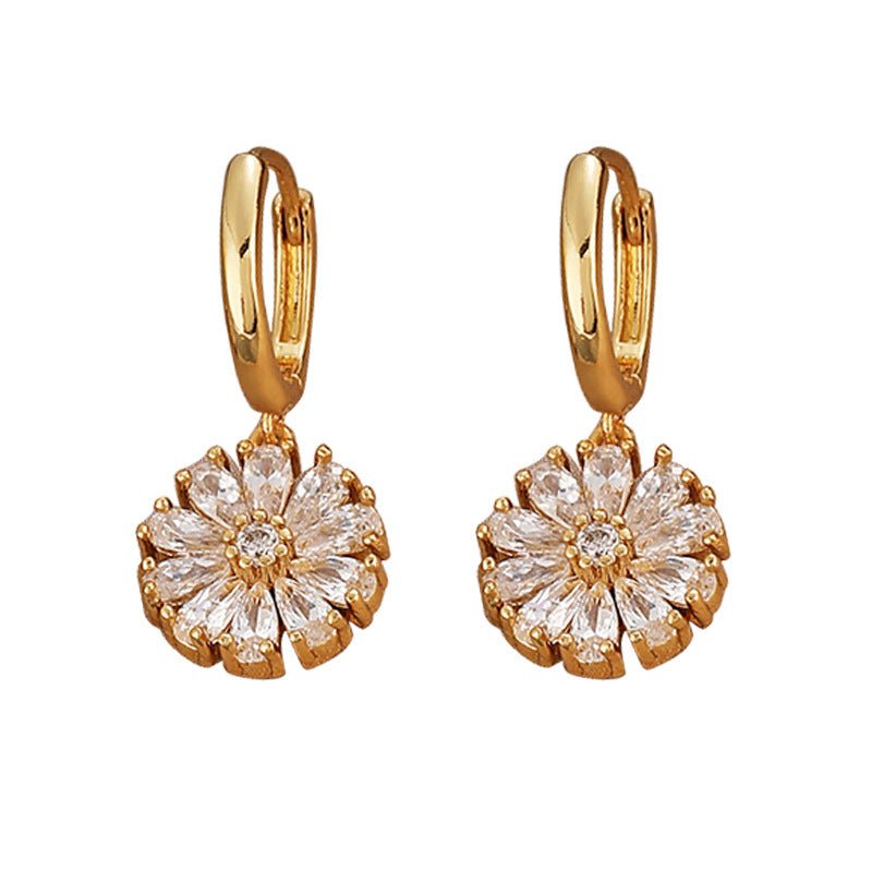 Simple and fashionable zircon flower earrings - jewelry - weilin.com