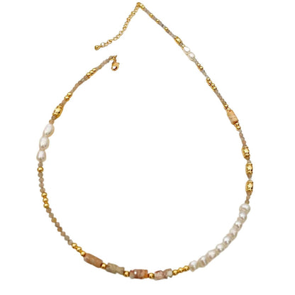 Simple colorful natural stone freshwater pearl beaded necklace for women - jewelry - weilin.com