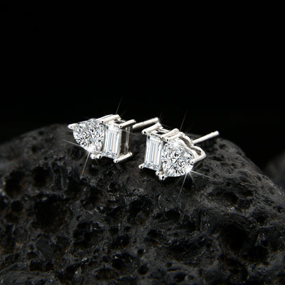 Simple high - end peach heart cubic zirconia earrings - jewelry - weilin.com