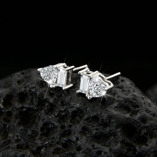 Simple high - end peach heart cubic zirconia earrings - jewelry - weilin.com