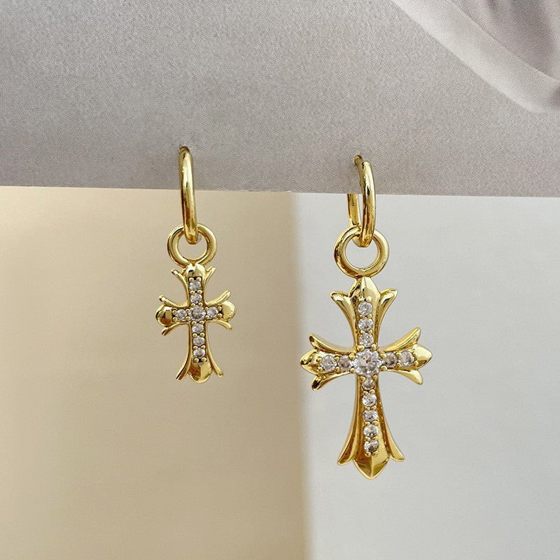 Simple personality retro zircon double cross women's necklace - jewelry - weilin.com