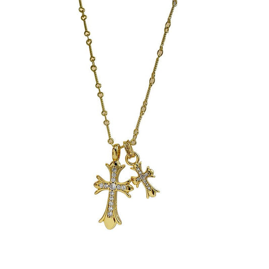 Simple personality retro zircon double cross women's necklace - jewelry - weilin.com