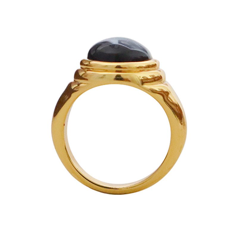Simple retro fashion design black agate ring - jewelry - weilin.com