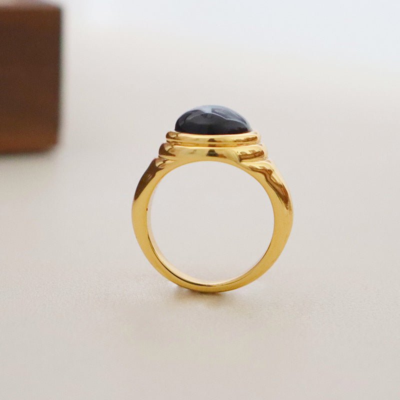 Simple retro fashion design black agate ring - jewelry - weilin.com