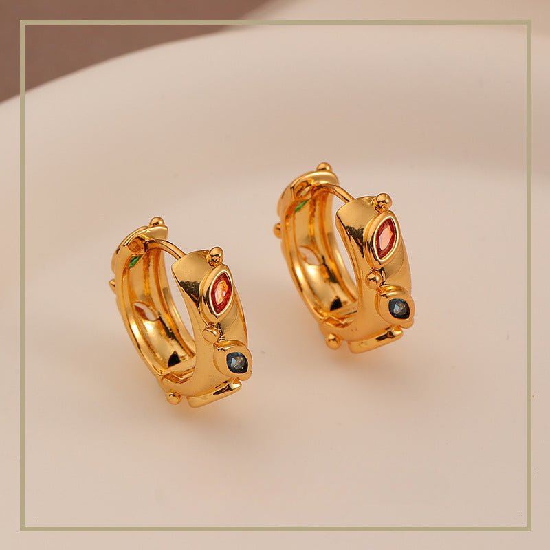 Simple retro personality colorful zircon leaf exquisite earrings - jewelry - weilin.com