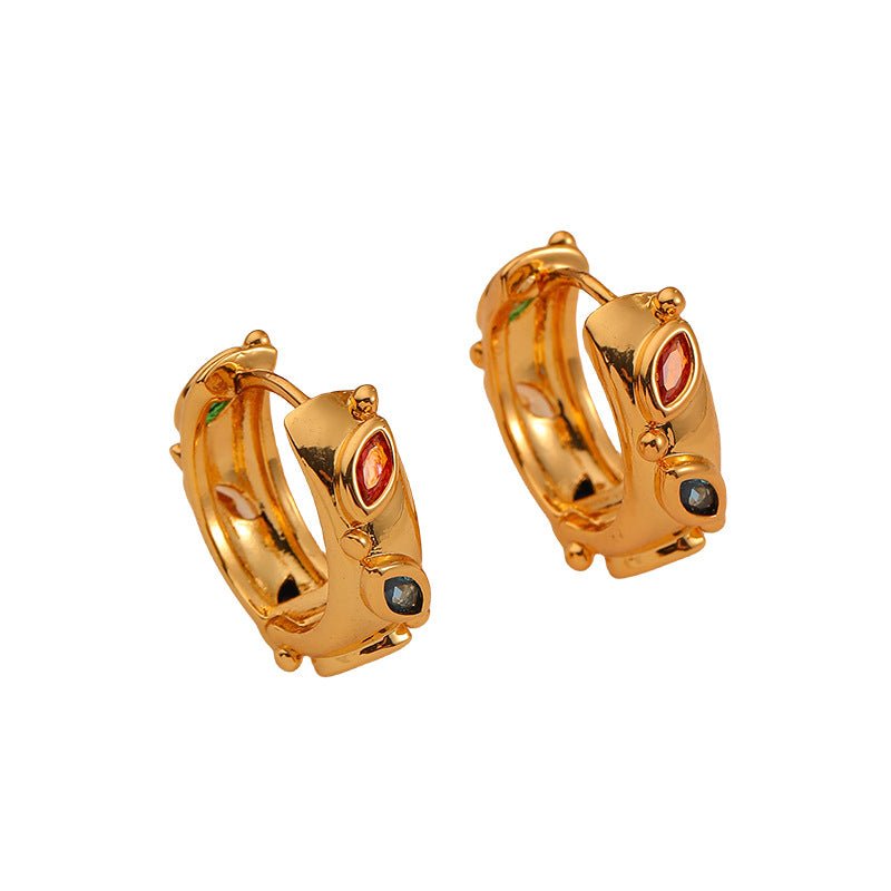 Simple retro personality colorful zircon leaf exquisite earrings - jewelry - weilin.com