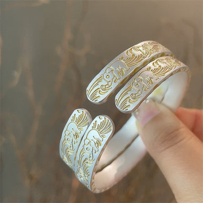 Solid bracelet with gold - painted lucky elephant and hammered pattern - jewelry - weilin.com