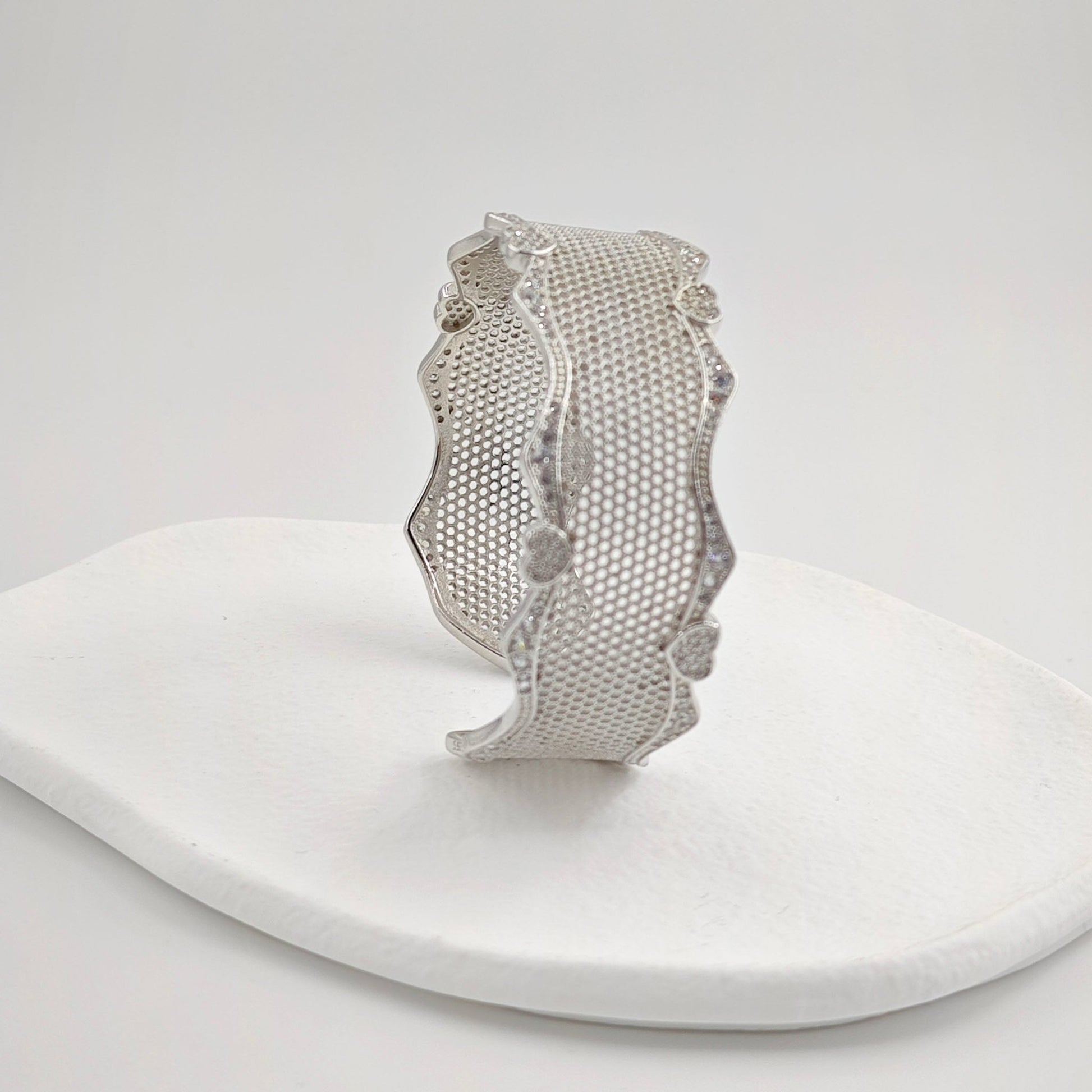 Sparkling Hollow Heart Wide Silver Bracelet for Women - jewelry - weilin.com