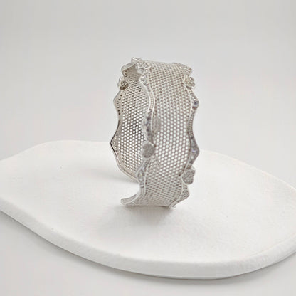 Sparkling Hollow Heart Wide Silver Bracelet for Women - jewelry - weilin.com