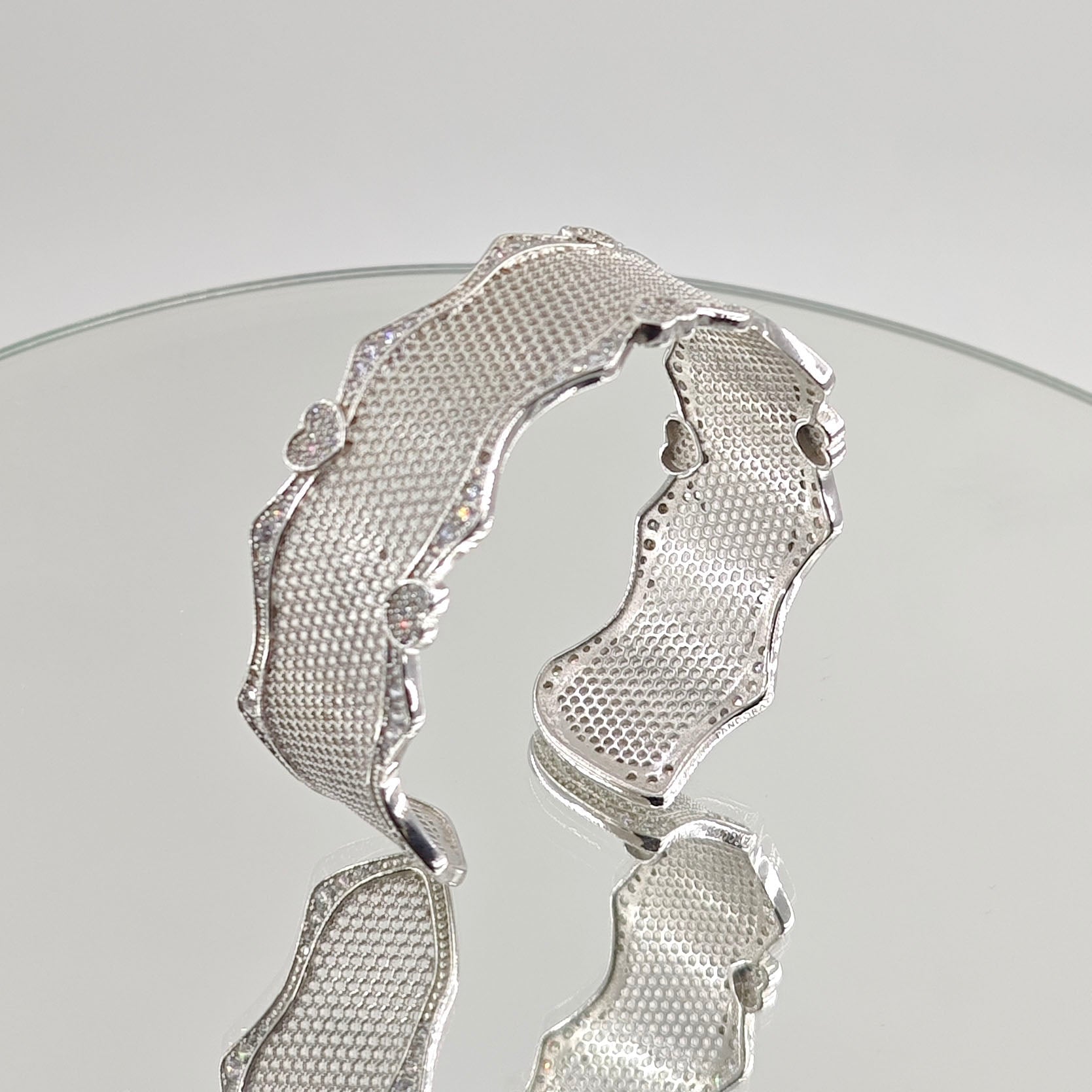 Sparkling Hollow Heart Wide Silver Bracelet for Women - jewelry - weilin.com