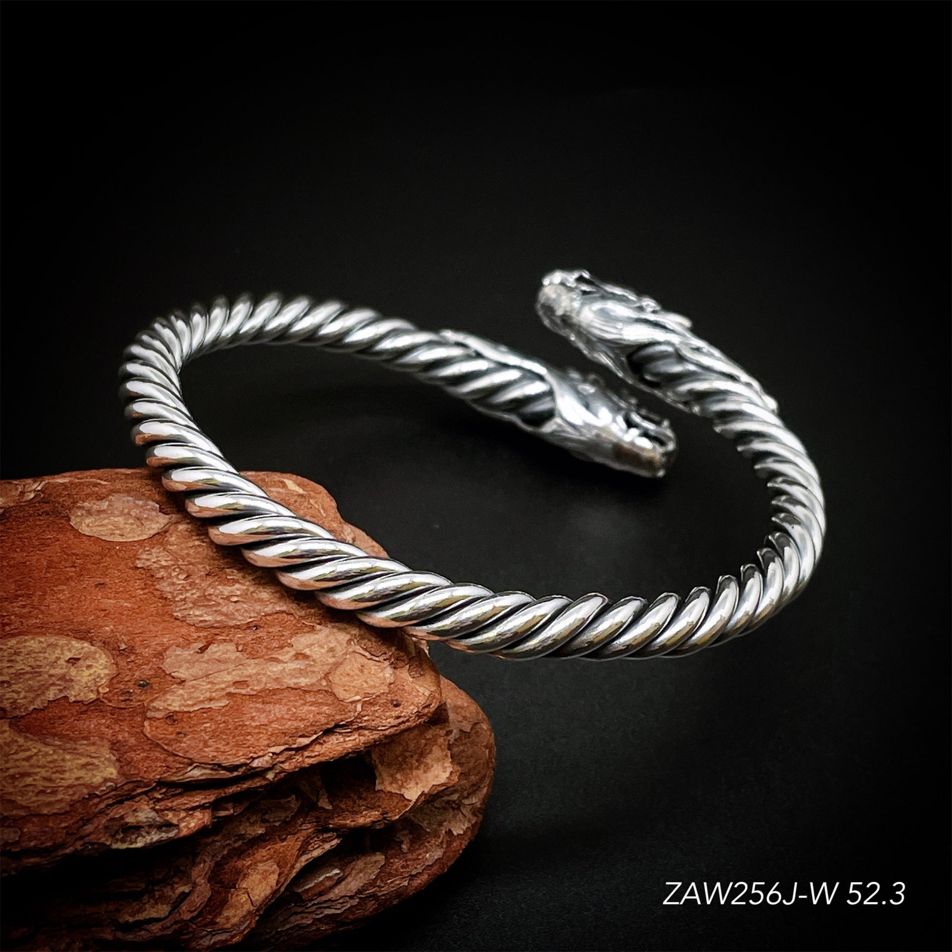 Sterling Silver Double Dragon Head Cross Men's Bracelet - jewelry - weilin.com