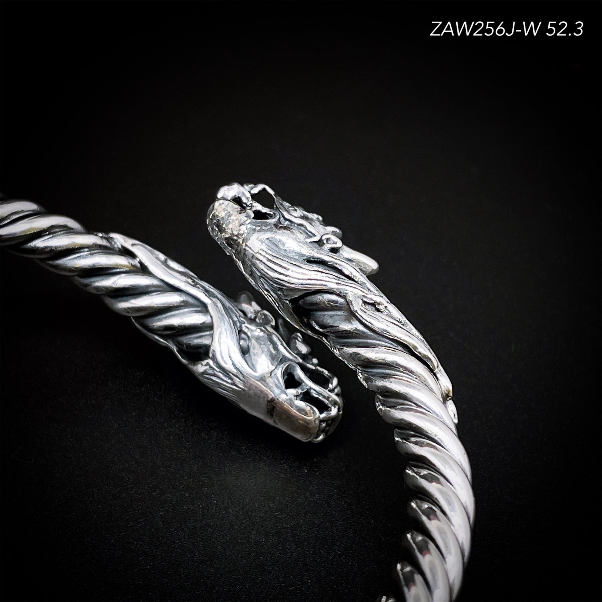 Sterling Silver Double Dragon Head Cross Men's Bracelet - jewelry - weilin.com