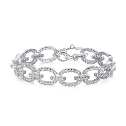 Sterling silver micro - inlaid zircon and full diamond pig nose hollow bracelet - jewelry - weilin.com