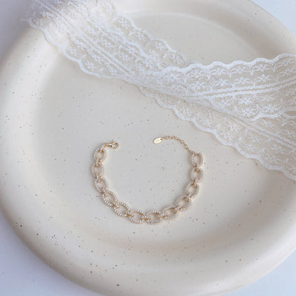 Sterling silver micro - inlaid zircon and full diamond pig nose hollow bracelet - jewelry - weilin.com