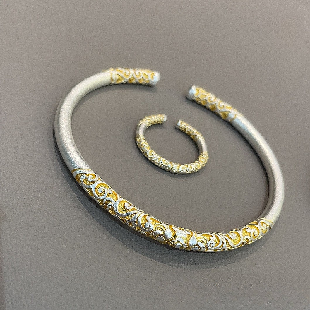 Sterling silver scroll pattern open ring - jewelry - weilin.com
