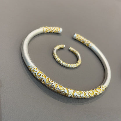 Sterling silver scroll pattern open ring - jewelry - weilin.com
